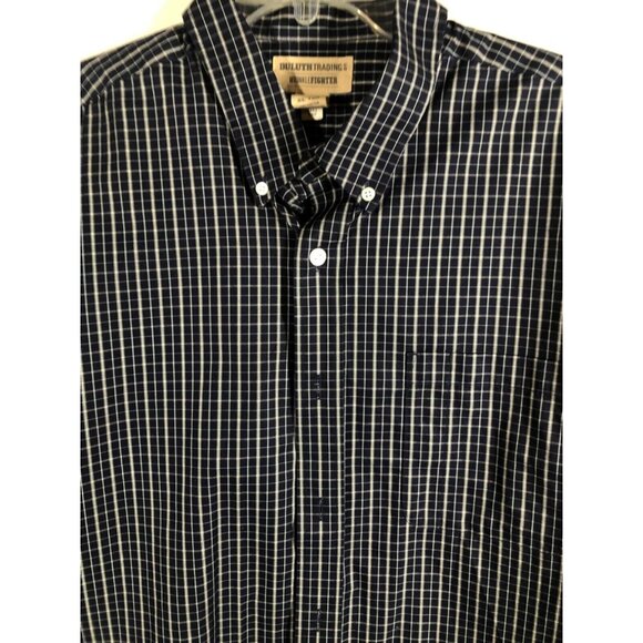 Duluth Trading Mens Long Sleeve Button-Up Plaid Shirt Navy Check Pattern Size XL - Picture 2 of 10